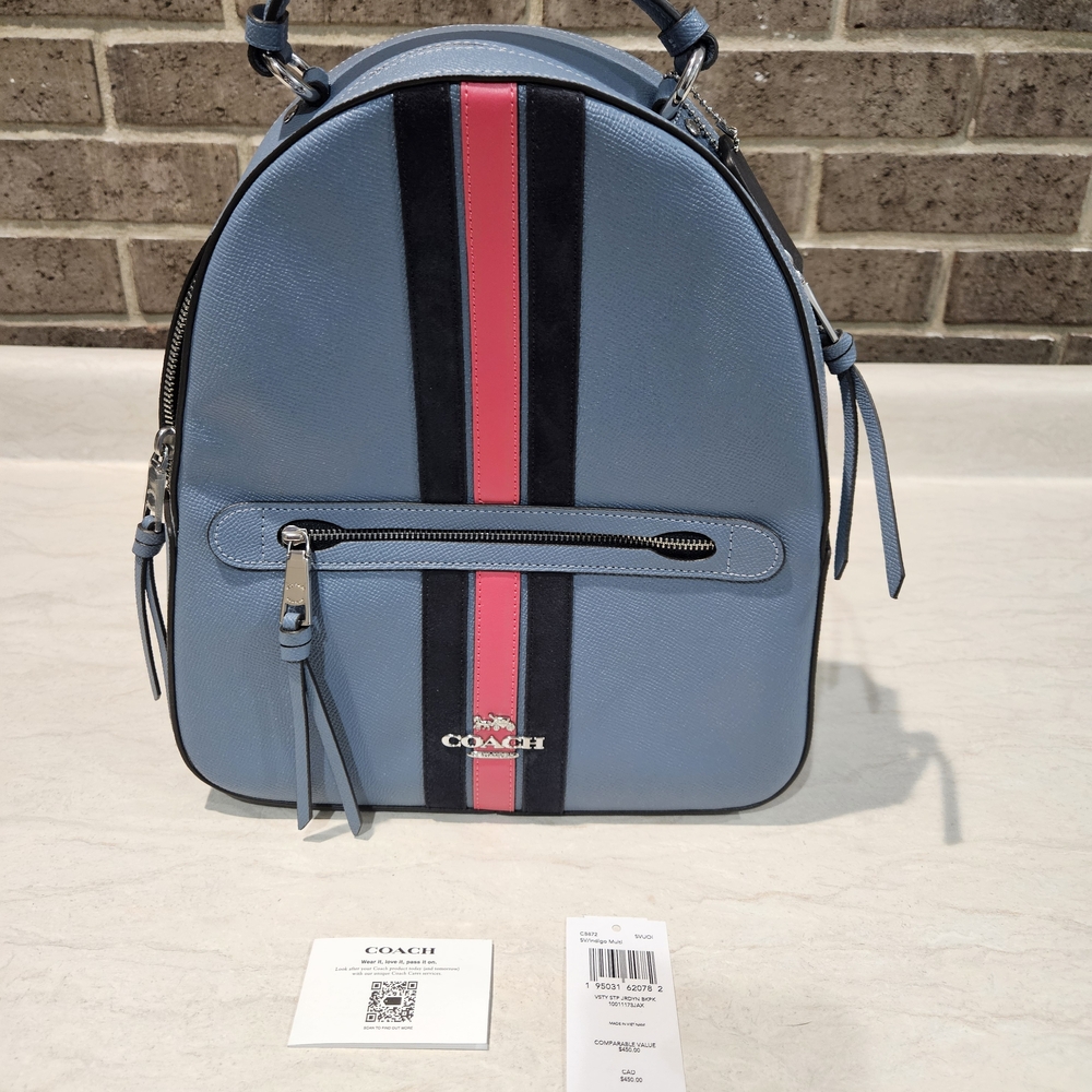 Coach Blue Backpack with Red and Black Stripes - Picture 1 of 6